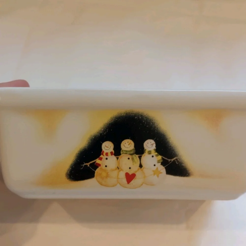 Nantucket Ceramic Loaf Pan with Snowmen!